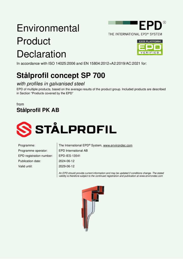 EPD - Profiles in galvanised steel (SP 700)