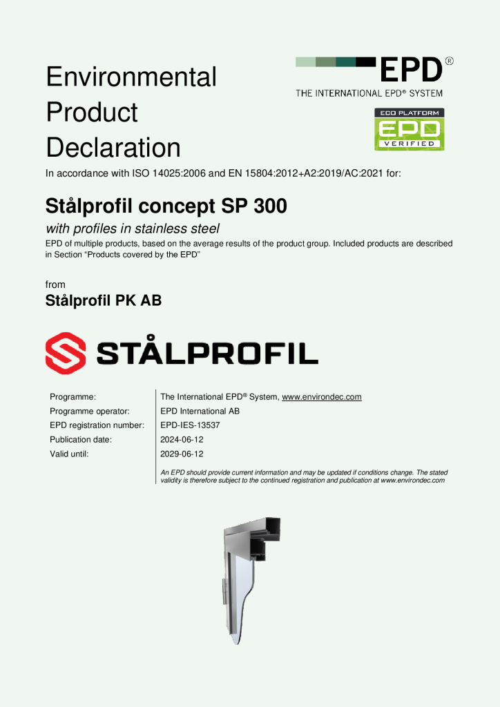 EPD - Profiles in stainless steel (SP 300)