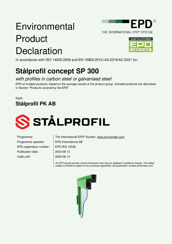 EPD - Profiles in carbon or galvanised steel (SP 300)