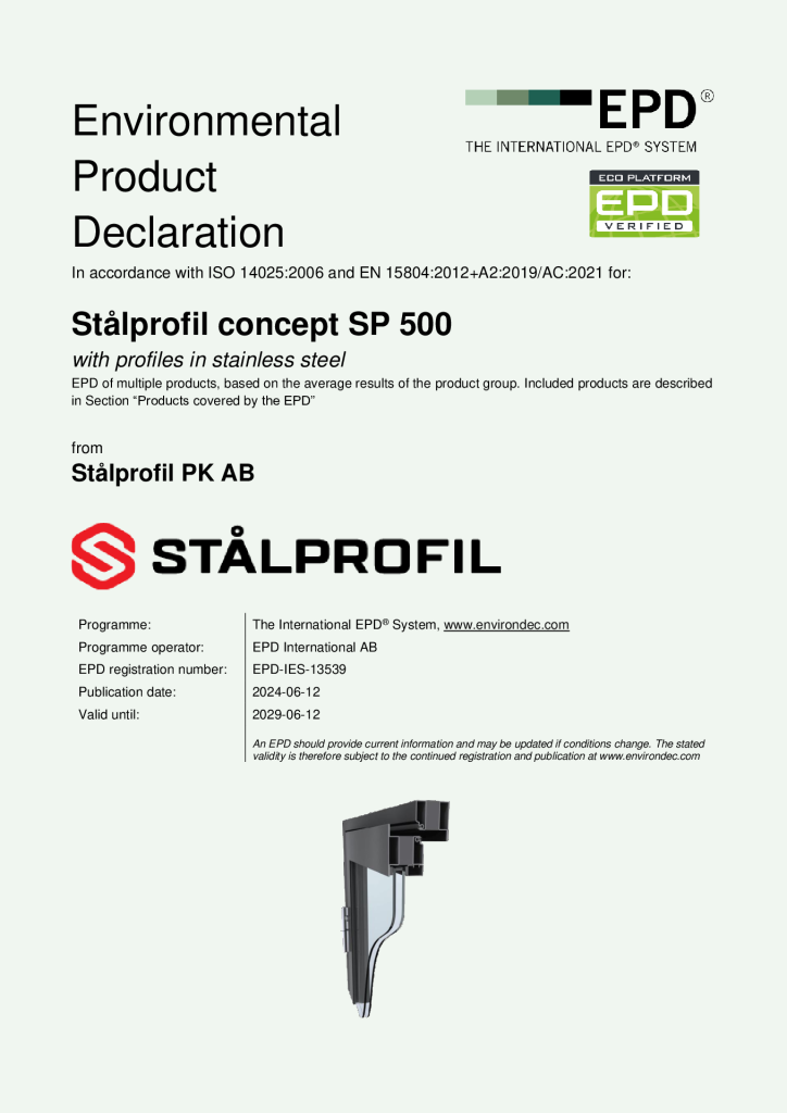 EPD - Profiles in stainless steel (SP 500)