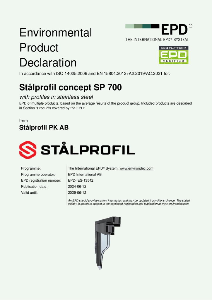 EPD - Profiles in stainless steel (SP 700)