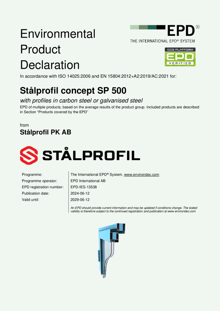 EPD - Profiles in carbon or galvanised steel (SP 500)